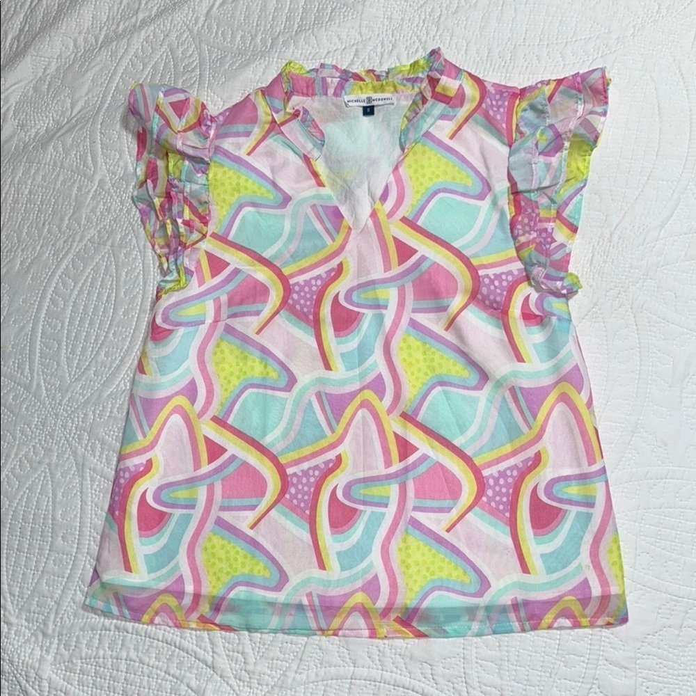 Colorful women Ruffle Sleeve Top